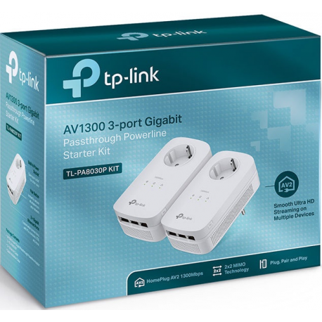 TP-Link TL-PA8030P KIT - Starter Kit - powerline adapter 1GbE, HomePlug AV (HPAV), HomePlug AV (HPAV) 2.0 - wall-pluggable - 8