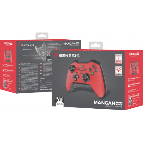 Genesis Mangan 400 - Gamepad - 19 buttons - wireless - Bluetooth - red - for PC, Nintendo Switch, Android, iOS, MAC, Steam Deck, Asus Rog Ally - 9