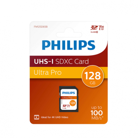 Philips FM12SD65B - Flash memory card - 128 GB - Video Class V30 / UHS-I U3 / Class10 - SDXC UHS-I - 1