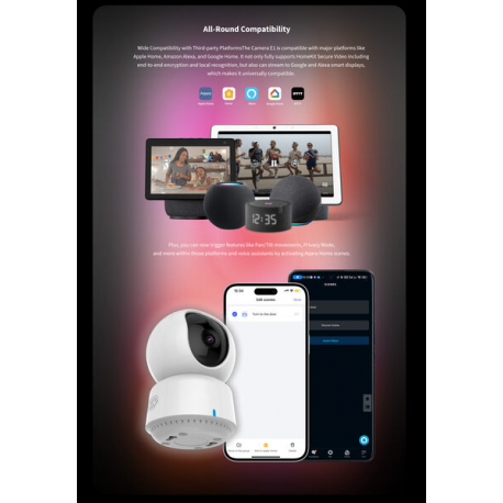 Aqara Camera E1 - Network surveillance camera - pan  /  tilt - indoor - colour (Day&Night) - 2304 x 1296 - 1296p - motorized - audio - wireless - Wi-Fi - 802.11ax, Bluetooth 5.2 - H.264 - DC 5 V - 2