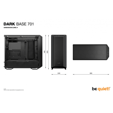 be quiet! Dark Base 701 - Midi-tower - extended ATX - windowed side panel (tempered glass) - no power supply (ATX / PS / 2) - black - USB / Audio - 8