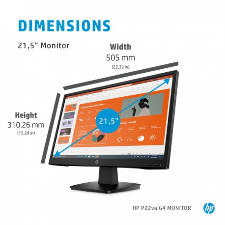 HP P22va G4 - P-Series - LED monitor - 21.5" - 1920 x 1080 Full HD (1080p) @ 60 Hz - VA - 250 cd / m² - 3000:1 - 7 ms - HDMI, VGA - black - 3