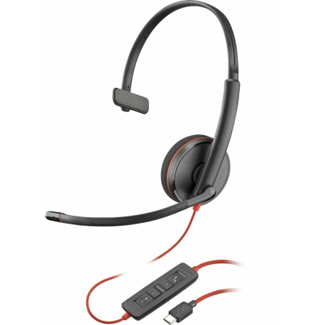 Poly Blackwire 3210 - Blackwire 3200 Series - headset - on-ear - wired - active noise cancelling - USB-C - black - Certified for Skype for Business, Avaya Certified, Cisco Jabber Certified, UC certified - 0