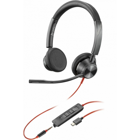 Poly Blackwire 3325 - Blackwire 3300 series - headset - on-ear - wired - active noise cancelling - 3.5 mm jack, USB-C - black - UC certified - 0