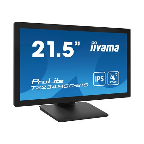 iiyama ProLite T2234MSC-B1S - LED monitor - 22" (21.5" viewable) - touchscreen - 1920 x 1080 Full HD (1080p) - IPS - 350 cd / m² - 1000:1 - 18 ms - HDMI, VGA, DisplayPort - speakers - black, matte - 1