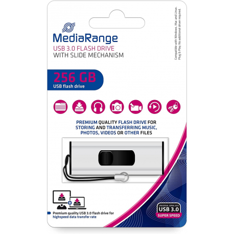 MediaRange - USB flash drive - 256 GB - USB 3.0 - black, silver - 0
