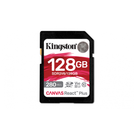 Kingston Canvas React Plus - Flash memory card - 128 GB - Video Class V60 / UHS-II U3 / Class10 - SDXC UHS-II - 0