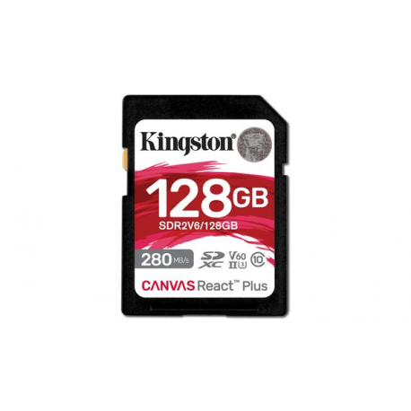 Kingston Canvas React Plus - Flash memory card - 128 GB - Video Class V60 / UHS-II U3 / Class10 - SDXC UHS-II - 9