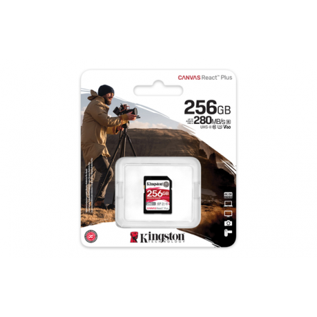 Kingston Canvas React Plus - Flash memory card - 256 GB - Video Class V60 / UHS-II U3 / Class10 - SDXC UHS-II - 7