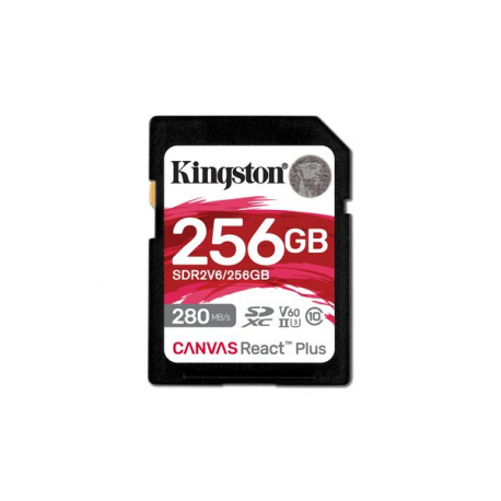 Kingston Canvas React Plus - Flash memory card - 256 GB - Video Class V60 / UHS-II U3 / Class10 - SDXC UHS-II - 9