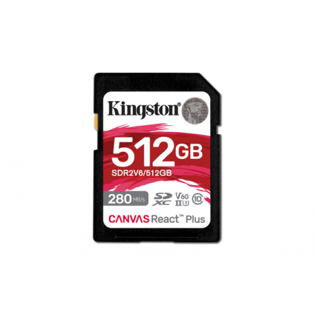 Kingston Canvas React Plus - Flash memory card - 512 GB - Video Class V60 / UHS-II U3 / Class10 - SDXC UHS-II - 0