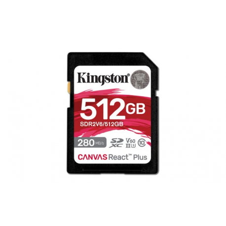 Kingston Canvas React Plus - Flash memory card - 512 GB - Video Class V60 / UHS-II U3 / Class10 - SDXC UHS-II - 9