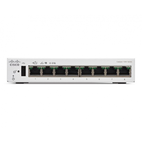 Cisco Catalyst 1200-8T-D - Switch - gigabit ethernet - L3 - smart - 8 x 10 / 100 / 1000 - desktop - PoE (67 W) - 1