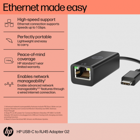HP USB-C to RJ45 Adapter G2 - Network adapter - USB-C - Gigabit Ethernet x 1 - 2