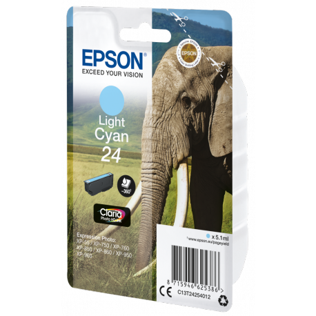 Epson 24 - 5.1 ml - light cyan - original - ink cartridge - for Expression Photo XP-55, 750, 760, 850, 860, 950, 960, 970; Expression Premium XP-750, 850 - 9