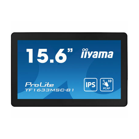 iiyama ProLite TF1633MSC-B1 - LED monitor - 15.6" - open frame - touchscreen - 1920 x 1080 Full HD (1080p) @ 60 Hz - IPS - 450 cd / m² - 1000:1 - 5 ms - HDMI, DisplayPort - speakers - black, matte finish - 0