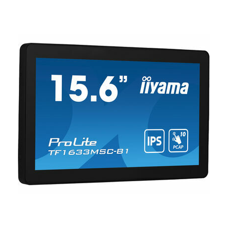 iiyama ProLite TF1633MSC-B1 - LED monitor - 15.6" - open frame - touchscreen - 1920 x 1080 Full HD (1080p) @ 60 Hz - IPS - 450 cd / m² - 1000:1 - 5 ms - HDMI, DisplayPort - speakers - black, matte finish - 3