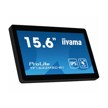 iiyama ProLite TF1633MSC-B1 - LED monitor - 15.6" - open frame - touchscreen - 1920 x 1080 Full HD (1080p) @ 60 Hz - IPS - 450 cd / m² - 1000:1 - 5 ms - HDMI, DisplayPort - speakers - black, matte finish - 4