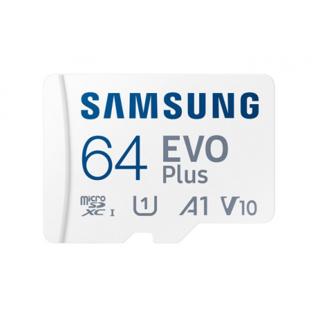 Samsung EVO Plus MB-MC64S - Flash memory card (microSDXC to SD adapter included) - 64 GB - A1 / Video Class V10 / UHS-I U1 / Class10 - microSDXC UHS-I - white - 0