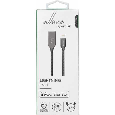 eSTUFF - Lightning cable - Lightning male to USB male - 1.5 m - grey, steel - for Apple iPad / iPhone / iPod (Lightning) - 7