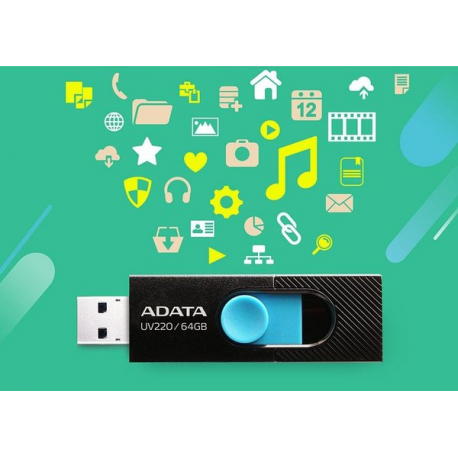 ADATA UV220 - USB flash drive - 64 GB - USB 2.0 - black/blue - 2