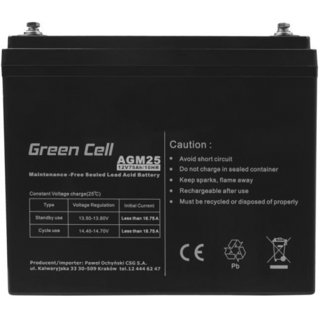 Green Cell - UPS battery - 1 x battery - Sealed Lead Acid (SLA) - 75 Ah - black - 1