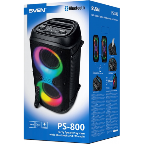 Speaker SVEN PS-800, black (100W, TWS, Bluetooth, FM, USB, microSD, LED-display - 2