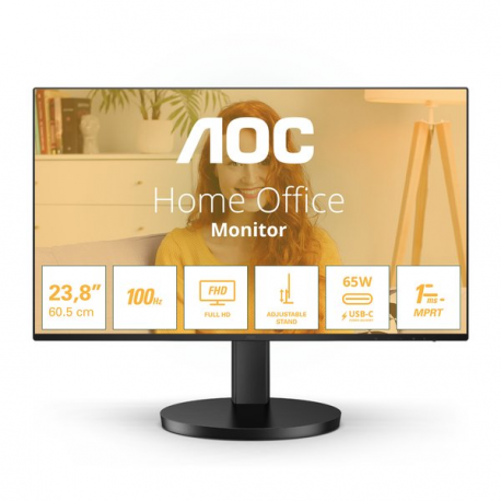 AOC Basic-line 27B3CF2 - B3 Series - LED monitor - 27" - 1920 x 1080 Full HD (1080p) @ 100 Hz - IPS - 250 cd / m² - 1300:1 - 1 ms - HDMI, USB-C - speakers - black - 0