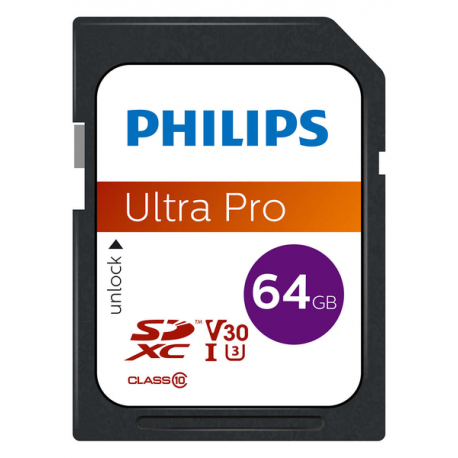 Philips Ultra Pro FM64SD65B - Flash memory card - 64 GB - Video Class V30  /  UHS-I U3  /  Class10 - SDXC UHS-I - 0