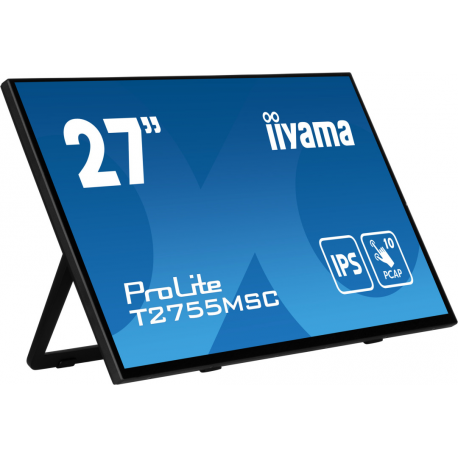 iiyama ProLite T2755MSC-B1 - LED monitor - 27" - touchscreen - 1920 x 1080 Full HD (1080p) @ 60 Hz - IPS - 400 cd / m² - 1000:1 - 5 ms - HDMI, DisplayPort - speakers - black, matte - 5