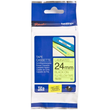 Brother TZe-C51 - Black on yellow - Roll (2.4 cm x 5 m) 1 cassette(s) fluorescent tape - for Brother PT-D600; P-Touch PT-3600, D800, E550, P750, P900, P950; P-Touch Cube Plus PT-P710 - 1