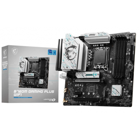MSI B760M GAMING PLUS WIFI - Motherboard - micro ATX - LGA1700 Socket - B760 Chipset - USB 3.2 Gen 1, USB 3.2 Gen 2, USB-C 3.2 Gen 1 - 2.5 Gigabit LAN, Bluetooth, Wi-Fi - onboard graphics (CPU required) - HD Audio (8-channel) - 0