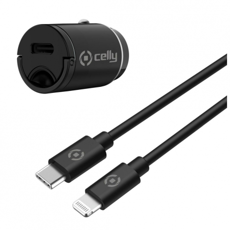Celly ProPower - Car power adapter - ultra compact - 20 Watt - 3 A - PD (24 pin USB-C) - for Apple 10.2-inch iPad; AirPods Max; AirPods Pro; iPhone 11, 12, 13, 14, SE - 0