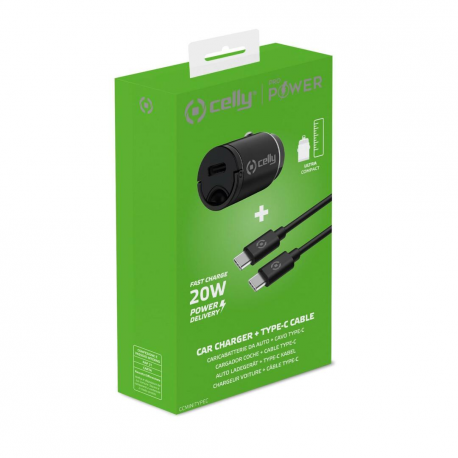 Celly ProPower - Car power adapter - ultra compact - 20 Watt - 3 A - PD (USB-C) - 4