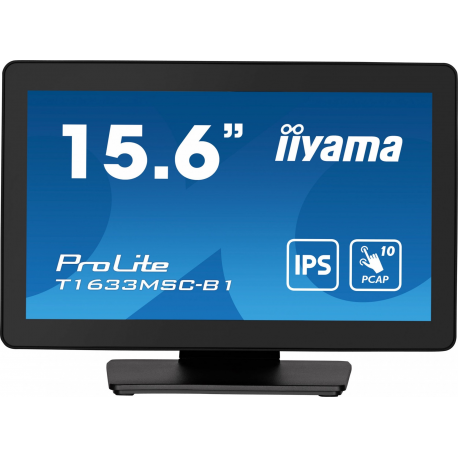 iiyama ProLite T1633MSC-B1 - LED monitor - 15.6" - touchscreen - 1920 x 1080 Full HD (1080p) @ 60 Hz - IPS - 450 cd / m² - 1000:1 - 5 ms - HDMI, DisplayPort - speakers - black, matte finish - 0