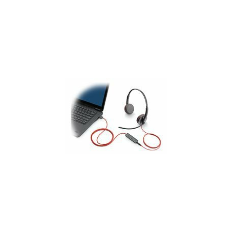 Poly Blackwire 3225 - Blackwire 3200 Series - headset - on-ear - wired - active noise cancelling - 3.5 mm jack, USB-C - black - Certified for Skype for Business, Avaya Certified, Cisco Jabber Certified, UC certified - 1