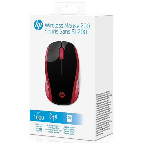HP 200 - Mouse - right and left-handed - optical - wireless - 2.4 GHz - USB wireless receiver - red - for OMEN by HP Laptop 16; Victus by HP Laptop 16; Chromebook 14; Pavilion TP01 - 4