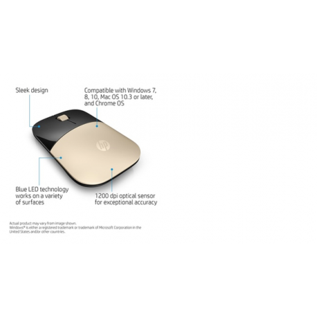 HP Z3700 - Mouse - blue LED - wireless - 2.4 GHz - USB wireless receiver - gold - for OMEN by HP Laptop 16; Victus by HP Laptop 16; Laptop 15, 17; Pavilion Plus Laptop 14 - 1