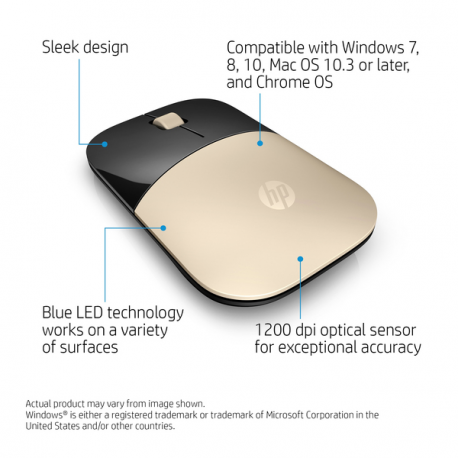 HP Z3700 - Mouse - blue LED - wireless - 2.4 GHz - USB wireless receiver - gold - for OMEN by HP Laptop 16; Victus by HP Laptop 16; Laptop 15, 17; Pavilion Plus Laptop 14 - 2