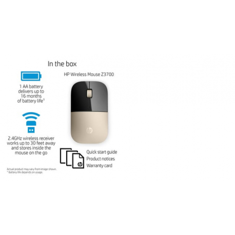 HP Z3700 - Mouse - blue LED - wireless - 2.4 GHz - USB wireless receiver - gold - for OMEN by HP Laptop 16; Victus by HP Laptop 16; Laptop 15, 17; Pavilion Plus Laptop 14 - 4