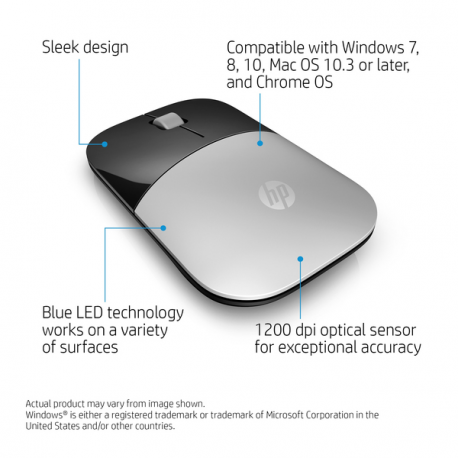 HP Z3700 - Mouse - blue LED - wireless - 2.4 GHz - USB wireless receiver - silver - for OMEN by HP Laptop 16; Victus by HP Laptop 16; Laptop 15, 17; Pavilion Plus Laptop 14 - 3