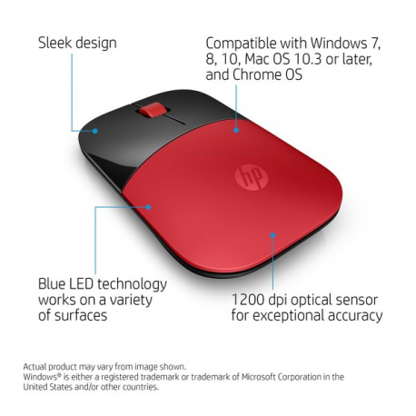 HP Z3700 - Mouse - blue LED - wireless - 2.4 GHz - USB wireless receiver - red - for OMEN by HP Laptop 16; Victus by HP Laptop 16; Laptop 15, 17; Pavilion Plus Laptop 14 - 0