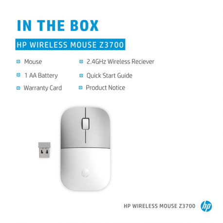 HP Z3700 - Mouse - wireless - 2.4 GHz - USB wireless receiver - ceramic white - 1