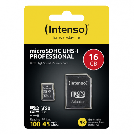 Intenso - Flash memory card (microSDHC to SD adapter included) - 16 GB - UHS Class 1 / Class10 - microSDHC UHS-I - 2