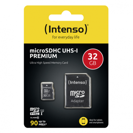 Intenso Premium - Flash memory card (microSDHC to SD adapter included) - 32 GB - UHS Class 1 / Class10 - microSDHC UHS-I - 3