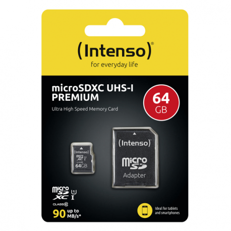 Intenso Premium - Flash memory card (microSDXC to SD adapter included) - 64 GB - UHS Class 1 / Class10 - microSDXC UHS-I - 1