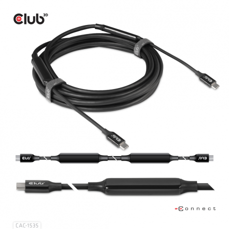 Club 3D CAC-1535 - USB cable - USB-C (M) to USB-C (M) - USB 3.2 Gen 2 / DisplayPort 1.4 - 20 V - 3 A - 5 m - active, USB Power Delivery (3A, 60W), 8K support, bi-directional - 8