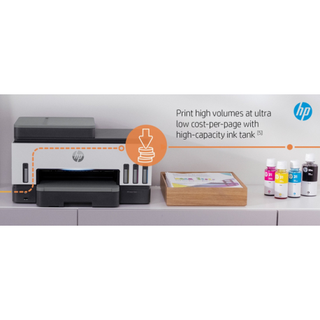 HP Smart Tank 7605 All-in-One - Multifunction printer - colour - ink-jet - refillable - Letter A (216 x 279 mm) / A4 (210 x 297 mm) (original) - A4 / Legal (media) - up to 13 ppm (copying) - up to 15 ppm (printing) - 250 sheets - USB 2.0, Wi-Fi(n), Bluetooth - 11