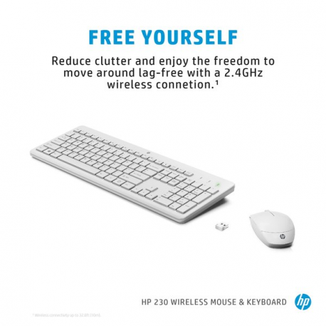 HP 230 - Keyboard and mouse set - wireless - 2.4 GHz - Estonian - white - 2