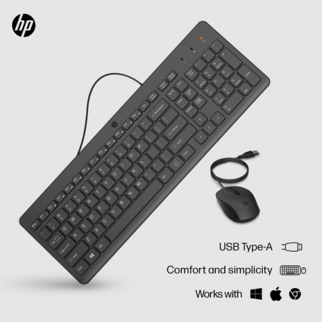 HP 150 - Keyboard and mouse set - USB - German - black - for HP 27; Chromebook 14; ENVY Laptop 15; Laptop 15; Pavilion Gaming Laptop 15 - 6